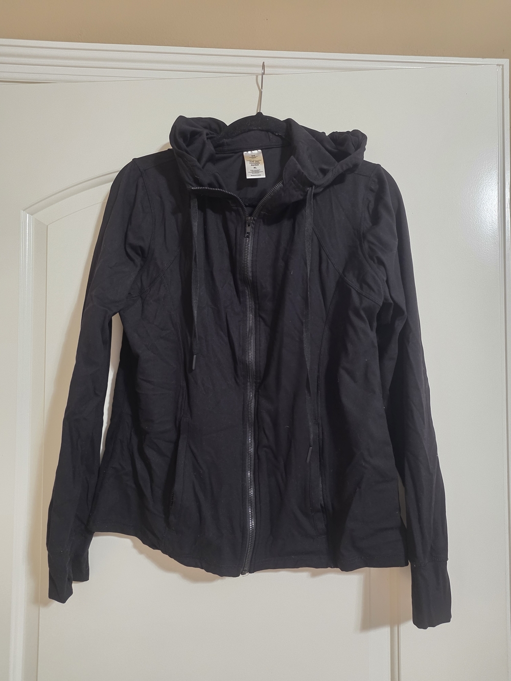 Black Women's Zip Hoodie with Drawstring Hood